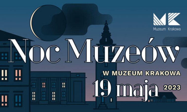 Kolorowa grafika. Rysunki budynków oddziałów Muzeum Krakowa w nocnej szacie.