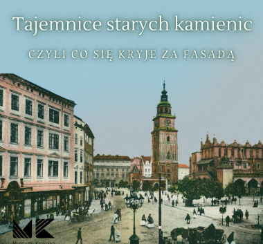 Stara, kolorowa ilustracja Rynku Krakowskiego z widokiem na Wieżę Ratuszową.