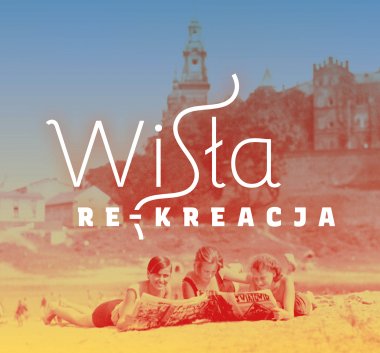 Kolorowa grafika promująca wystawę. Kobiety leżące na plaży, w tle Wawel.