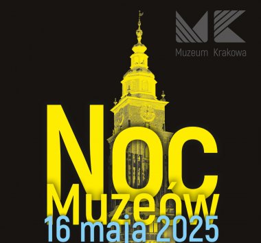 Kolorowa grafika promująca Noc Muzeów w Muzeum Krakowa.