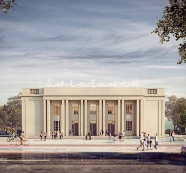 Kolorowa wizualizacja budynku Muzeum Nowej Huty.