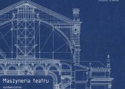Kolorowa grafika promująca wystawę. Biały przekrój budynku teatru na granatowym tle. Logo Muzeum Krakowa w rogu