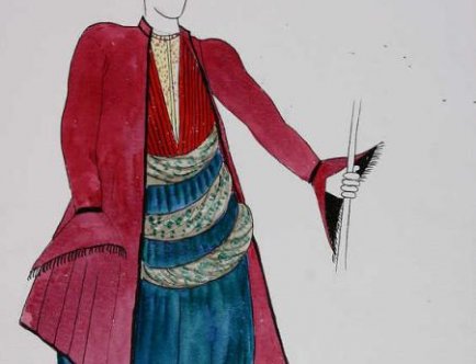 Krystyna Zachwatowicz, Projekt orientalnego stroju dla członka orszaku Lajkonika, 1997, rysunek, piórko, akwarela
