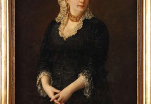 Obraz przedstawiający kobietę w czarnej sukni