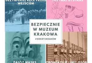 Kolorowa grafika przedstawiająca zasady bezpieczeństwa w Muzeum Krakowa