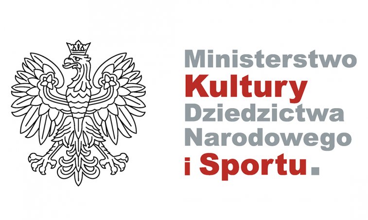 Logo Ministerstwa Kultury, Dziedzictwa Narodowego i Sportu. Rysunek Orła Białego oraz szaro-czerwony napis z nazwą Ministerstwa.